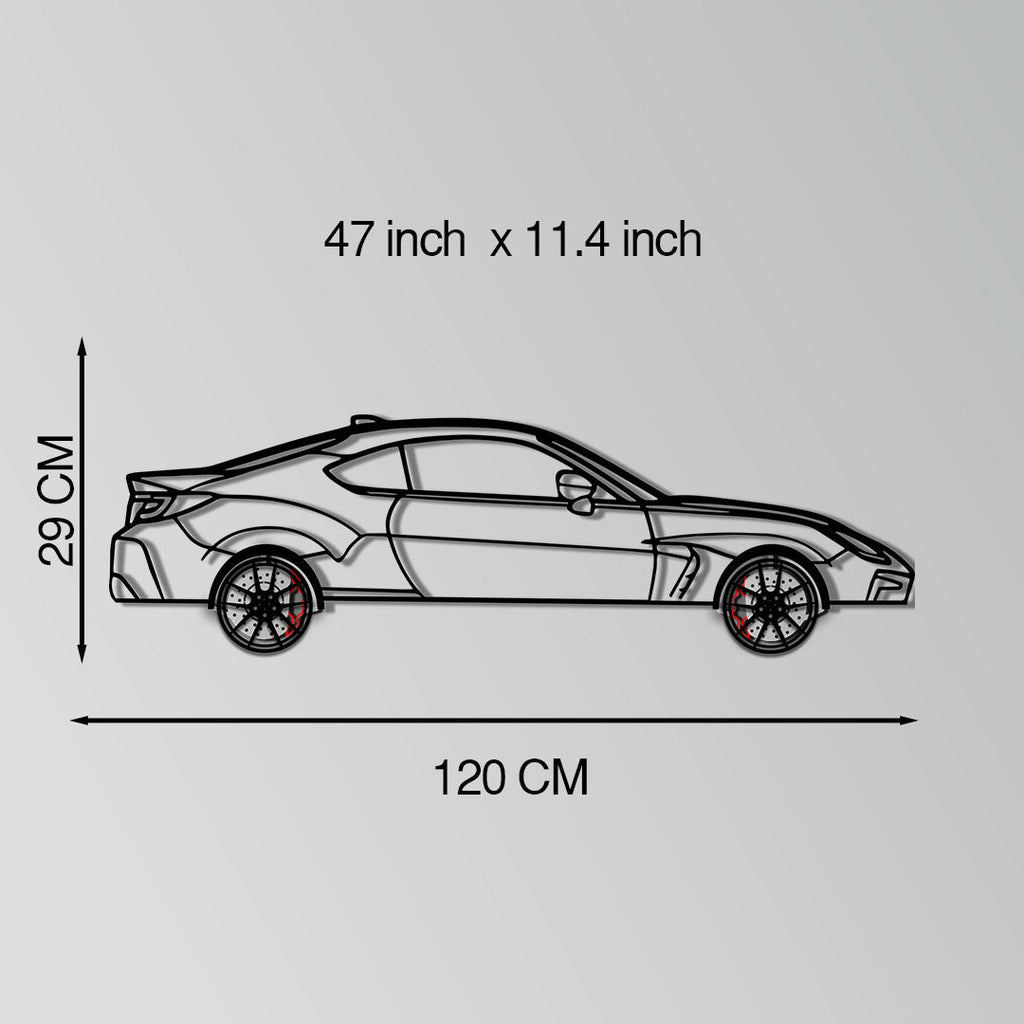 Toyota GR86 Metal Car Wall Art with Rotating Wheels - Modern JDM Sports Coupe Silhouette - Interactive Automotive Wall Decor - KAFMEKA157