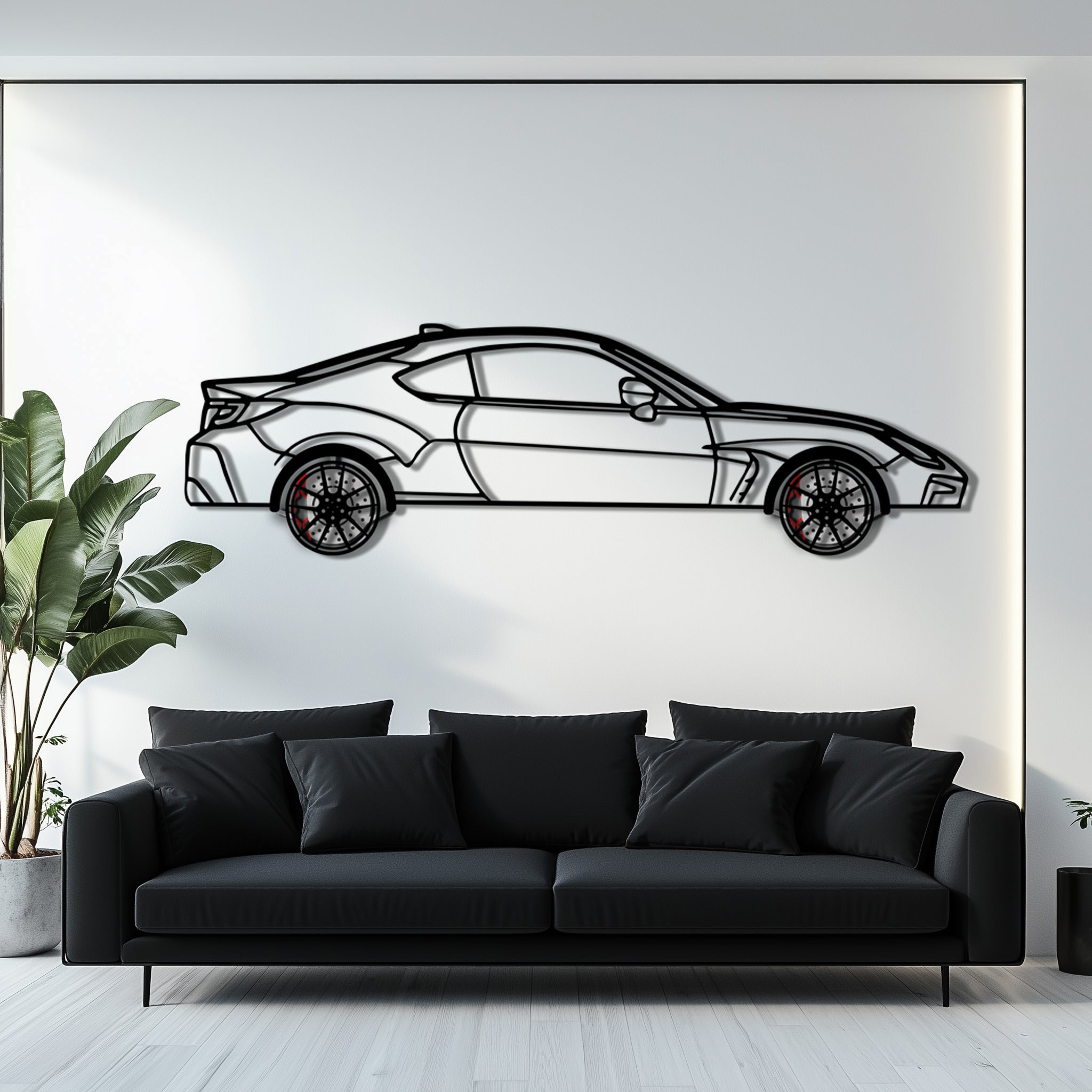 Toyota GR86 Metal Car Wall Art with Rotating Wheels - Modern JDM Sports Coupe Silhouette - Interactive Automotive Wall Decor - KAFMEKA157